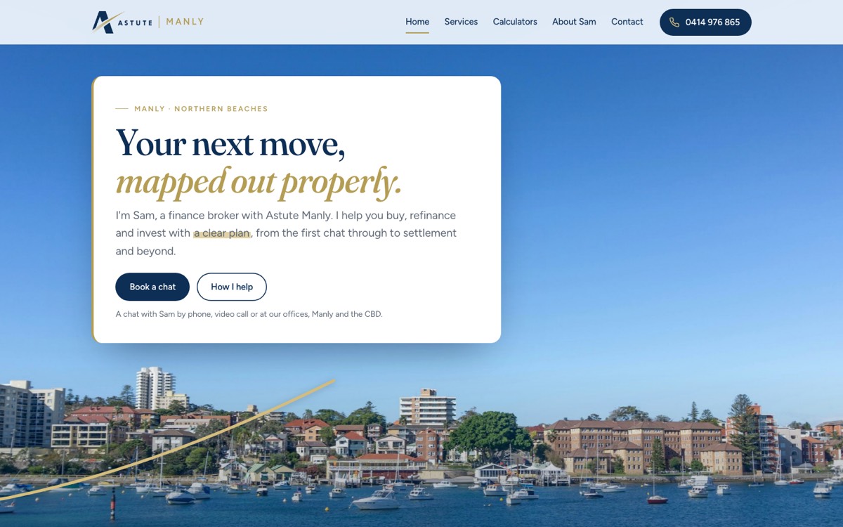 The Astute Manly home page on a computer: Your next move, mapped out properly.