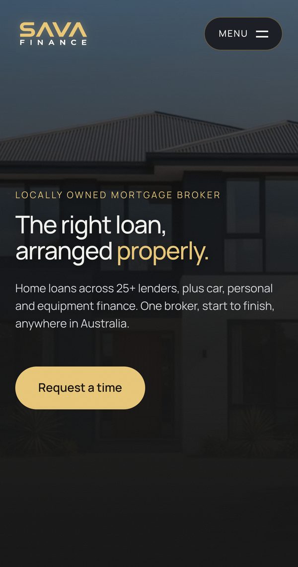 The Sava Finance website on a phone: The right loan, arranged properly.